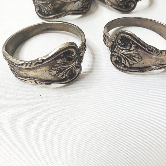 Spoon Handle Silver Set Of 6 Napkin Rings - Picture 6 of 10